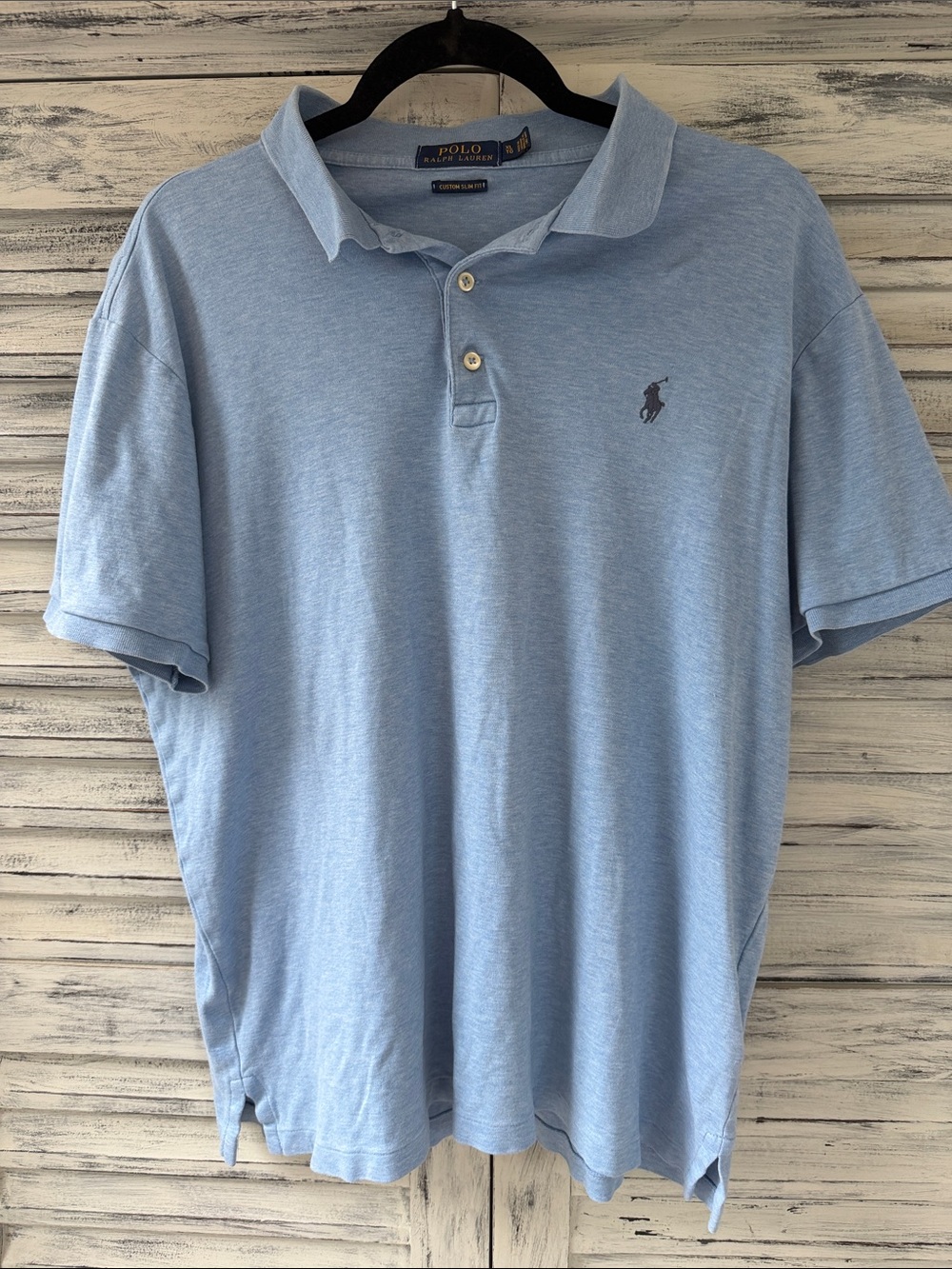 Polo by Ralph Lauren Light Blue Short-Sleeve Polo Custom Slim Fit Shirt Size XL